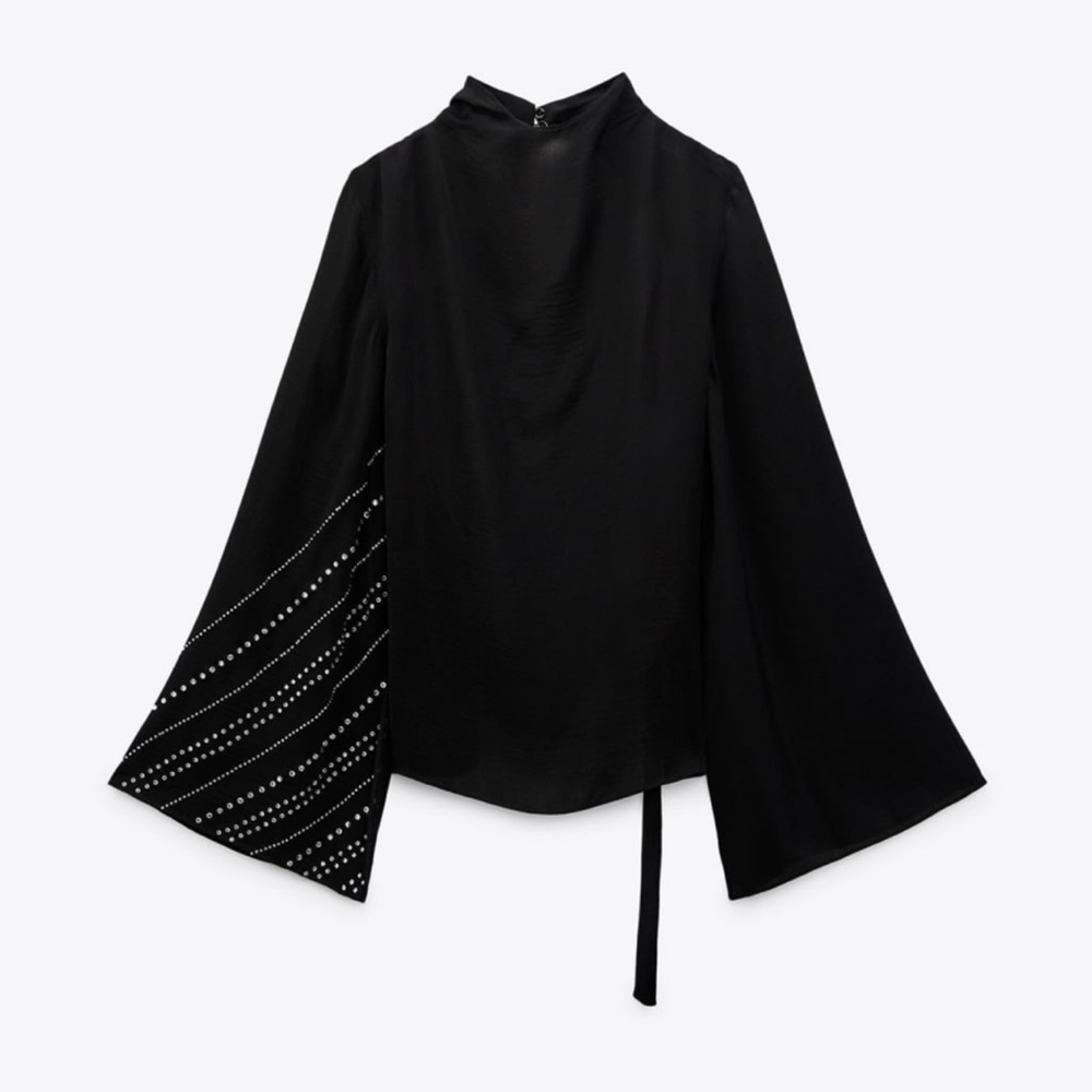 NWT Zara Rhinestone Cape Sleeved Blouse - Picture 9 of 11